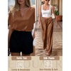 image:imageEkouaer Satin Pajama Set Womens Silk Short Sleeve V Neck Shirt with Long Pant Soft Loungewear Pjs SetBrown