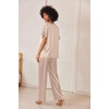 image:imageEkouaer Satin Pajama Set Womens Silk Short Sleeve V Neck Shirt with Long Pant Soft Loungewear Pjs SetChampagne