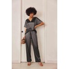 image:imageEkouaer Satin Pajama Set Womens Silk Short Sleeve V Neck Shirt with Long Pant Soft Loungewear Pjs SetDark Grey