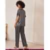 image:imageEkouaer Satin Pajama Set Womens Silk Short Sleeve V Neck Shirt with Long Pant Soft Loungewear Pjs SetDark Grey