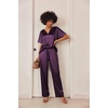 image:imageEkouaer Satin Pajama Set Womens Silk Short Sleeve V Neck Shirt with Long Pant Soft Loungewear Pjs SetDeep Purple