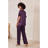 image:imageEkouaer Satin Pajama Set Womens Silk Short Sleeve V Neck Shirt with Long Pant Soft Loungewear Pjs SetDeep Purple