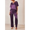 image:imageEkouaer Satin Pajama Set Womens Silk Short Sleeve V Neck Shirt with Long Pant Soft Loungewear Pjs SetDeep Purple