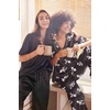 image:imageEkouaer Satin Pajama Set Womens Silk Short Sleeve V Neck Shirt with Long Pant Soft Loungewear Pjs SetFloral Black