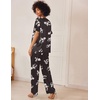 image:imageEkouaer Satin Pajama Set Womens Silk Short Sleeve V Neck Shirt with Long Pant Soft Loungewear Pjs SetFloral Black