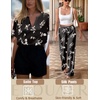 image:imageEkouaer Satin Pajama Set Womens Silk Short Sleeve V Neck Shirt with Long Pant Soft Loungewear Pjs SetFloral Black