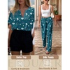 image:imageEkouaer Satin Pajama Set Womens Silk Short Sleeve V Neck Shirt with Long Pant Soft Loungewear Pjs SetFloral BlueGreen