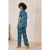 image:imageEkouaer Satin Pajama Set Womens Silk Short Sleeve V Neck Shirt with Long Pant Soft Loungewear Pjs SetFloral BlueGreen