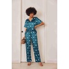 image:imageEkouaer Satin Pajama Set Womens Silk Short Sleeve V Neck Shirt with Long Pant Soft Loungewear Pjs SetFloral BlueGreen