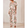 image:imageEkouaer Satin Pajama Set Womens Silk Short Sleeve V Neck Shirt with Long Pant Soft Loungewear Pjs SetFloral Pink