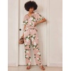 image:imageEkouaer Satin Pajama Set Womens Silk Short Sleeve V Neck Shirt with Long Pant Soft Loungewear Pjs SetFloral Pink