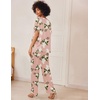image:imageEkouaer Satin Pajama Set Womens Silk Short Sleeve V Neck Shirt with Long Pant Soft Loungewear Pjs SetFloral Pink