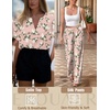 image:imageEkouaer Satin Pajama Set Womens Silk Short Sleeve V Neck Shirt with Long Pant Soft Loungewear Pjs SetFloral Pink