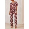 image:imageEkouaer Satin Pajama Set Womens Silk Short Sleeve V Neck Shirt with Long Pant Soft Loungewear Pjs SetFloral Wine Red