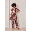 image:imageEkouaer Satin Pajama Set Womens Silk Short Sleeve V Neck Shirt with Long Pant Soft Loungewear Pjs SetFloral Wine Red