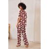 image:imageEkouaer Satin Pajama Set Womens Silk Short Sleeve V Neck Shirt with Long Pant Soft Loungewear Pjs SetFloral Wine Red
