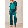 image:imageEkouaer Satin Pajama Set Womens Silk Short Sleeve V Neck Shirt with Long Pant Soft Loungewear Pjs SetGreen