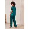 image:imageEkouaer Satin Pajama Set Womens Silk Short Sleeve V Neck Shirt with Long Pant Soft Loungewear Pjs SetGreen
