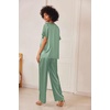image:imageEkouaer Satin Pajama Set Womens Silk Short Sleeve V Neck Shirt with Long Pant Soft Loungewear Pjs SetIce Green