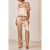 image:imageEkouaer Satin Pajama Set Womens Silk Short Sleeve V Neck Shirt with Long Pant Soft Loungewear Pjs SetKhaki