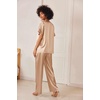image:imageEkouaer Satin Pajama Set Womens Silk Short Sleeve V Neck Shirt with Long Pant Soft Loungewear Pjs SetKhaki