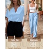 image:imageEkouaer Satin Pajama Set Womens Silk Short Sleeve V Neck Shirt with Long Pant Soft Loungewear Pjs SetLight Blue