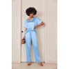 image:imageEkouaer Satin Pajama Set Womens Silk Short Sleeve V Neck Shirt with Long Pant Soft Loungewear Pjs SetLight Blue