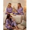 image:imageEkouaer Satin Pajama Set Womens Silk Short Sleeve V Neck Shirt with Long Pant Soft Loungewear Pjs SetLight Purple