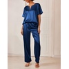 image:imageEkouaer Satin Pajama Set Womens Silk Short Sleeve V Neck Shirt with Long Pant Soft Loungewear Pjs SetNavy Blue