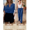image:imageEkouaer Satin Pajama Set Womens Silk Short Sleeve V Neck Shirt with Long Pant Soft Loungewear Pjs SetNavy Blue