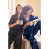 image:imageEkouaer Satin Pajama Set Womens Silk Short Sleeve V Neck Shirt with Long Pant Soft Loungewear Pjs SetNavy Blue