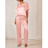 image:imageEkouaer Satin Pajama Set Womens Silk Short Sleeve V Neck Shirt with Long Pant Soft Loungewear Pjs SetPink