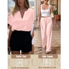 image:imageEkouaer Satin Pajama Set Womens Silk Short Sleeve V Neck Shirt with Long Pant Soft Loungewear Pjs SetPink