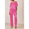 image:imageEkouaer Satin Pajama Set Womens Silk Short Sleeve V Neck Shirt with Long Pant Soft Loungewear Pjs SetPink Leopard