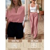 image:imageEkouaer Satin Pajama Set Womens Silk Short Sleeve V Neck Shirt with Long Pant Soft Loungewear Pjs SetPurplish Red