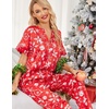 image:imageEkouaer Satin Pajama Set Womens Silk Short Sleeve V Neck Shirt with Long Pant Soft Loungewear Pjs SetRed Christmas