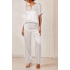 image:imageEkouaer Satin Pajama Set Womens Silk Short Sleeve V Neck Shirt with Long Pant Soft Loungewear Pjs SetWhite