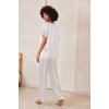 image:imageEkouaer Satin Pajama Set Womens Silk Short Sleeve V Neck Shirt with Long Pant Soft Loungewear Pjs SetWhite