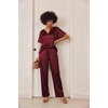 image:imageEkouaer Satin Pajama Set Womens Silk Short Sleeve V Neck Shirt with Long Pant Soft Loungewear Pjs SetWine Red