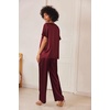 image:imageEkouaer Satin Pajama Set Womens Silk Short Sleeve V Neck Shirt with Long Pant Soft Loungewear Pjs SetWine Red