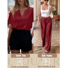 image:imageEkouaer Satin Pajama Set Womens Silk Short Sleeve V Neck Shirt with Long Pant Soft Loungewear Pjs SetWine Red