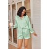 image:imageEkouaer Satin Pajama Set for Women Button Down Pj Set Long Sleeve Top and Shorts 2 Piece Loungewear Summer Soft SleepwearAqua Green
