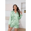 image:imageEkouaer Satin Pajama Set for Women Button Down Pj Set Long Sleeve Top and Shorts 2 Piece Loungewear Summer Soft SleepwearAqua Green