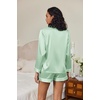 image:imageEkouaer Satin Pajama Set for Women Button Down Pj Set Long Sleeve Top and Shorts 2 Piece Loungewear Summer Soft SleepwearAqua Green