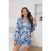 image:imageEkouaer Satin Pajama Set for Women Button Down Pj Set Long Sleeve Top and Shorts 2 Piece Loungewear Summer Soft SleepwearBlue Cashew