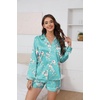 image:imageEkouaer Satin Pajama Set for Women Button Down Pj Set Long Sleeve Top and Shorts 2 Piece Loungewear Summer Soft SleepwearBlue Flowers