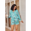image:imageEkouaer Satin Pajama Set for Women Button Down Pj Set Long Sleeve Top and Shorts 2 Piece Loungewear Summer Soft SleepwearBlue Flowers