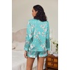 image:imageEkouaer Satin Pajama Set for Women Button Down Pj Set Long Sleeve Top and Shorts 2 Piece Loungewear Summer Soft SleepwearBlue Flowers