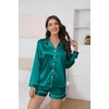 image:imageEkouaer Satin Pajama Set for Women Button Down Pj Set Long Sleeve Top and Shorts 2 Piece Loungewear Summer Soft SleepwearBlue Green