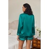 image:imageEkouaer Satin Pajama Set for Women Button Down Pj Set Long Sleeve Top and Shorts 2 Piece Loungewear Summer Soft SleepwearBlue Green